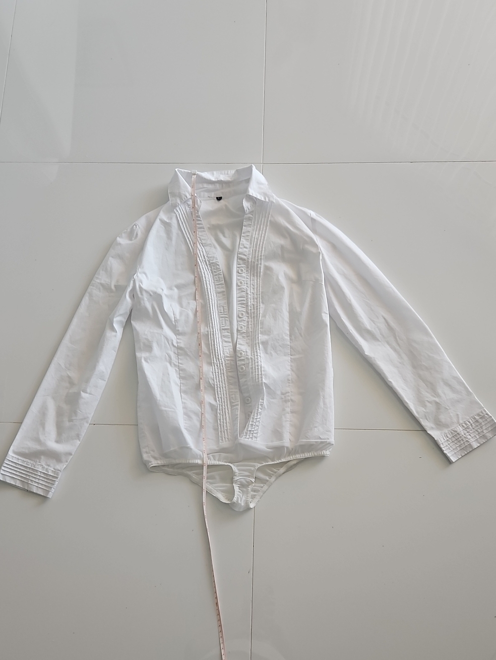 Women's White Button-Front Bodysuit Shirt
